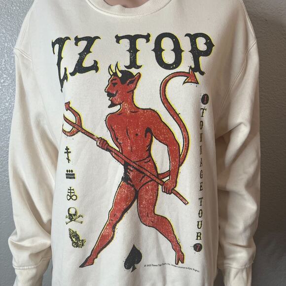 ZZ Top Sweatshirt Reverse Weave Mens S Tonnage Tour Devil Vinyl Icons rock - Picture 9 of 11